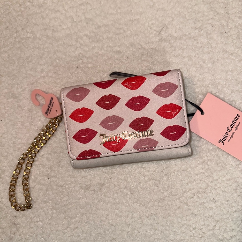 Juicy Couture Lip Print Wallet with Gold Chain